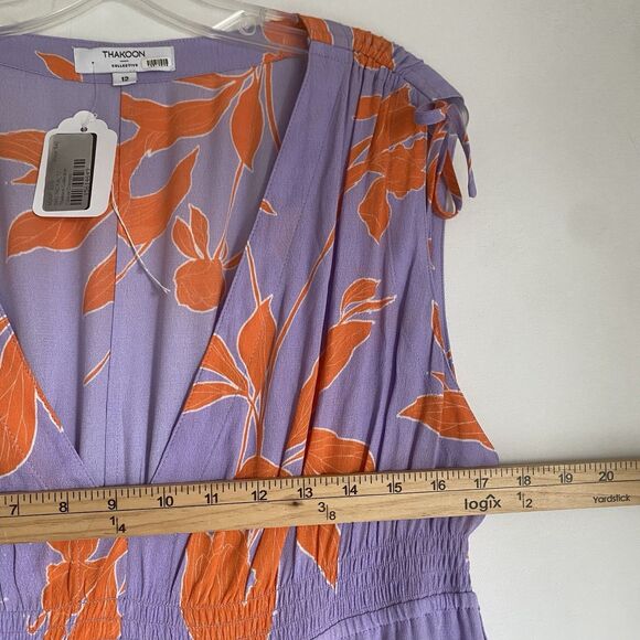 Thakoon Collective Midi Dress 12 Lavender Orange Floral Sleeveless Cottagecore - Picture 4 of 9